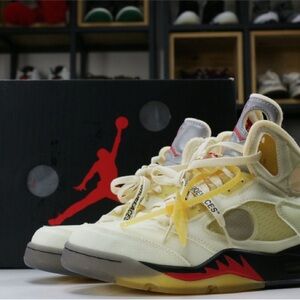 Jordan 5 Off-White Shoes - Cream and Red